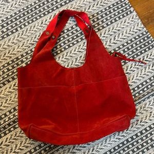 Free people over the shoulder red suede tote bag